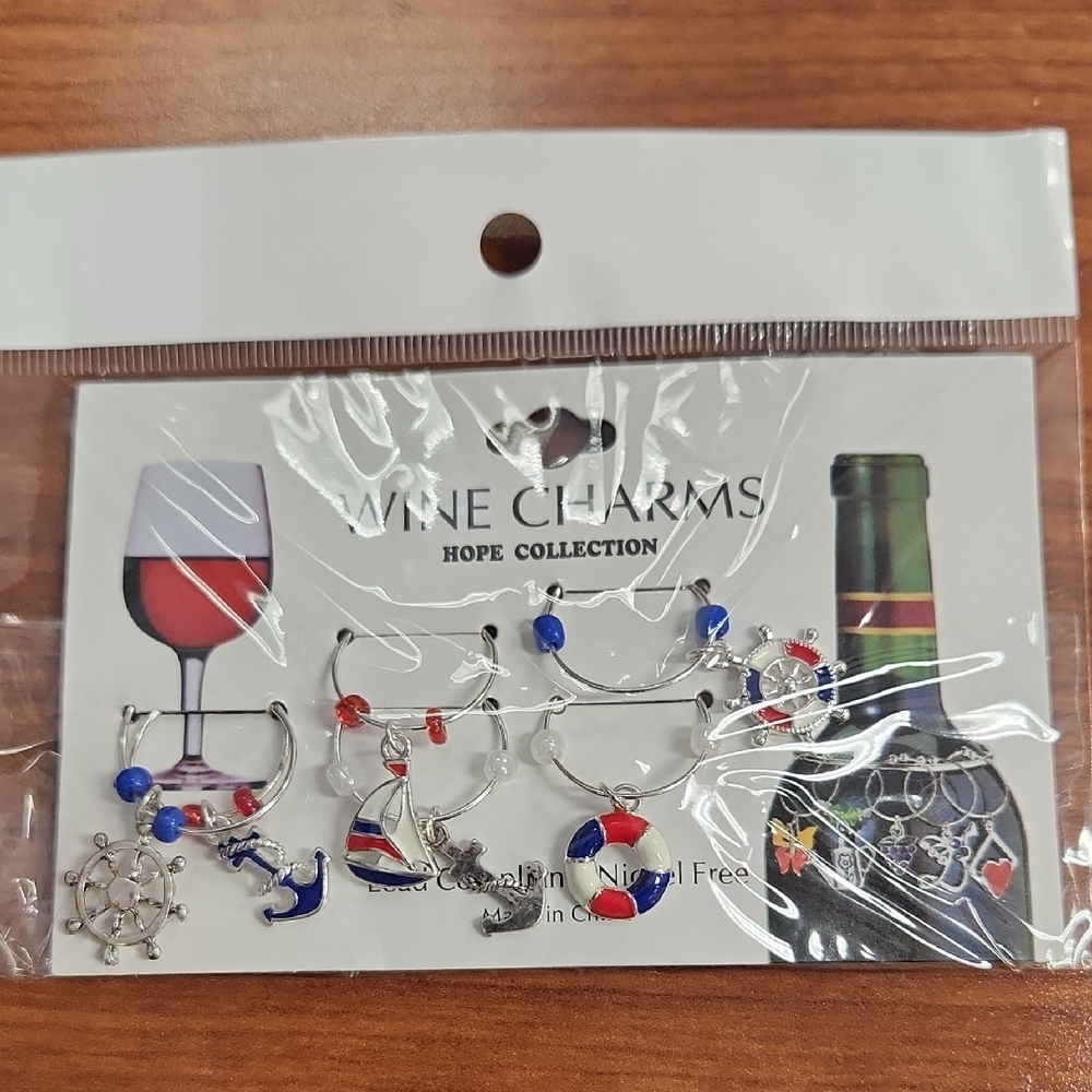 Home Collection Nautical Wine Charms Set - Red, Blue, Silver